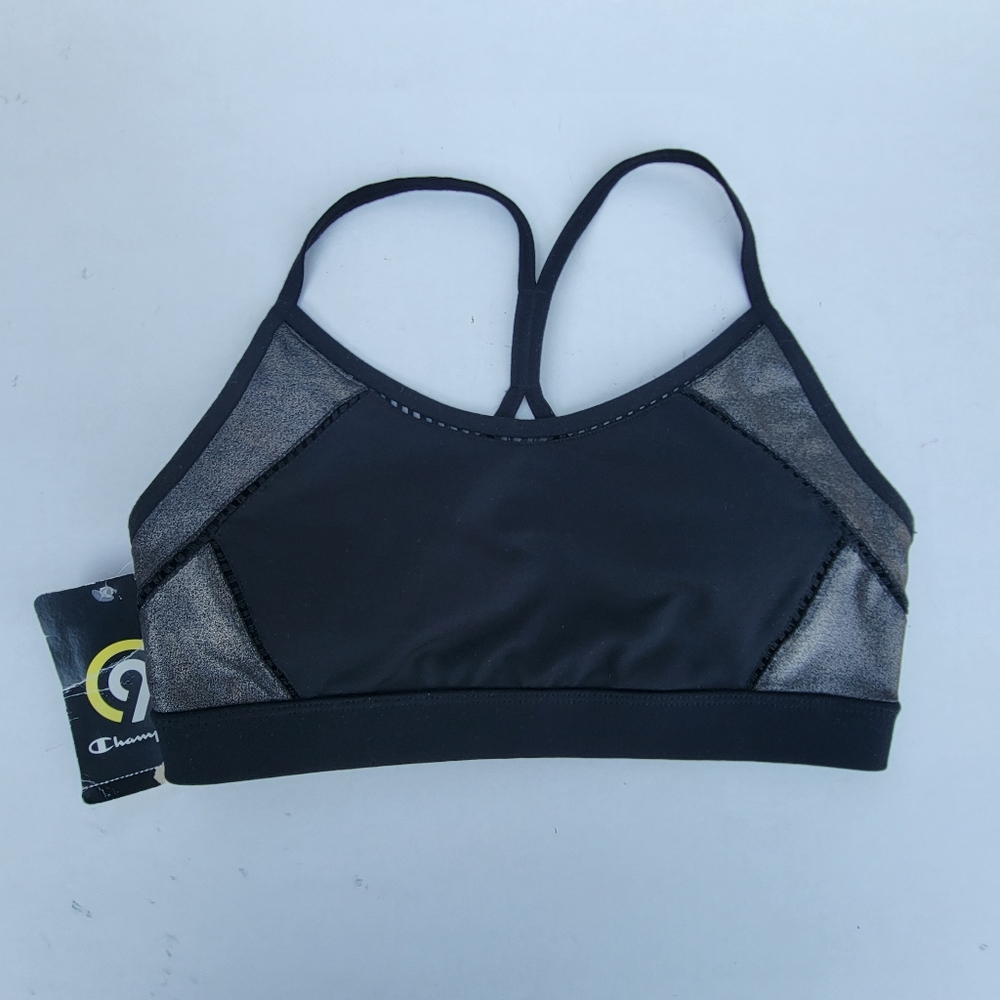 CHAMPION Black & Gold Foil Girl's Sports Bra XSMALL